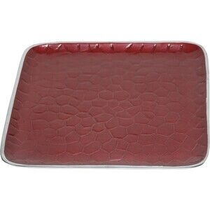 Artisan D’Orient Blossom Classic 8” Square Tray Plates Red / Raspberry, Set of 4
